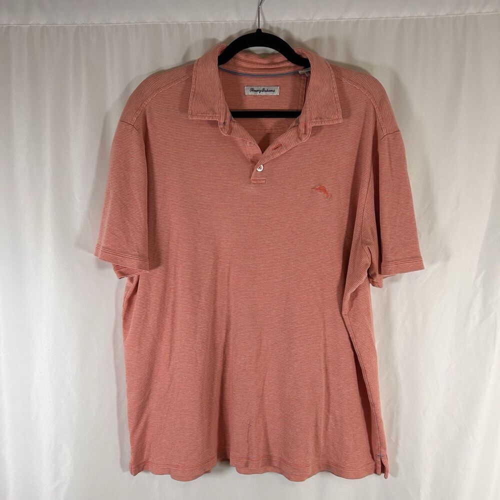 Tommy Bahama Polo Men's Large Orange Striped Short Sleeve 100% Cotton
